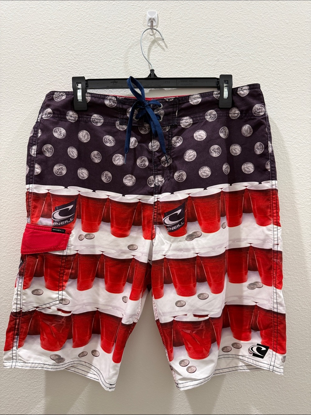 O'Neill Men's Red, White & Blue Beer Pong Print Board Shorts